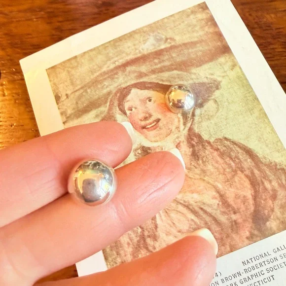 Vintage Sterling Silver Dome Ball Earrings Half Inch - Picture 8 of 10
